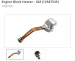 Gm 12587535 Heater Assembly, Engine Coolant 2002-2017 2,2l 2,4l. Fixed Price $133.00.