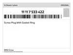 Genuine Bmw Screw Plug With Gasket Ring 11-11-7-533-422 New. Fixed Price $17.63.